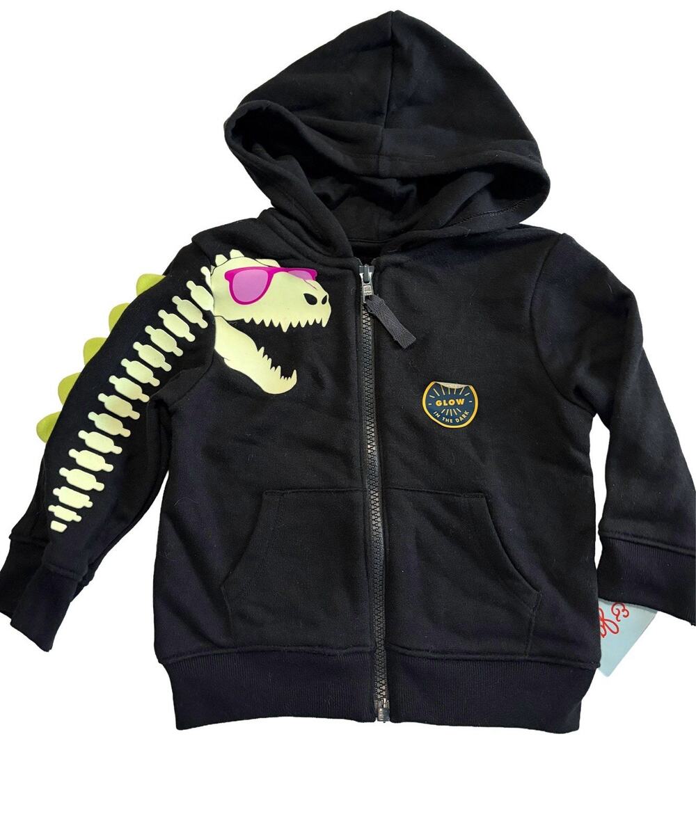 Cat & Jack 18M Dinosaur Glow in Dark 3D Spike Full Zip Jacket Black New With Tag